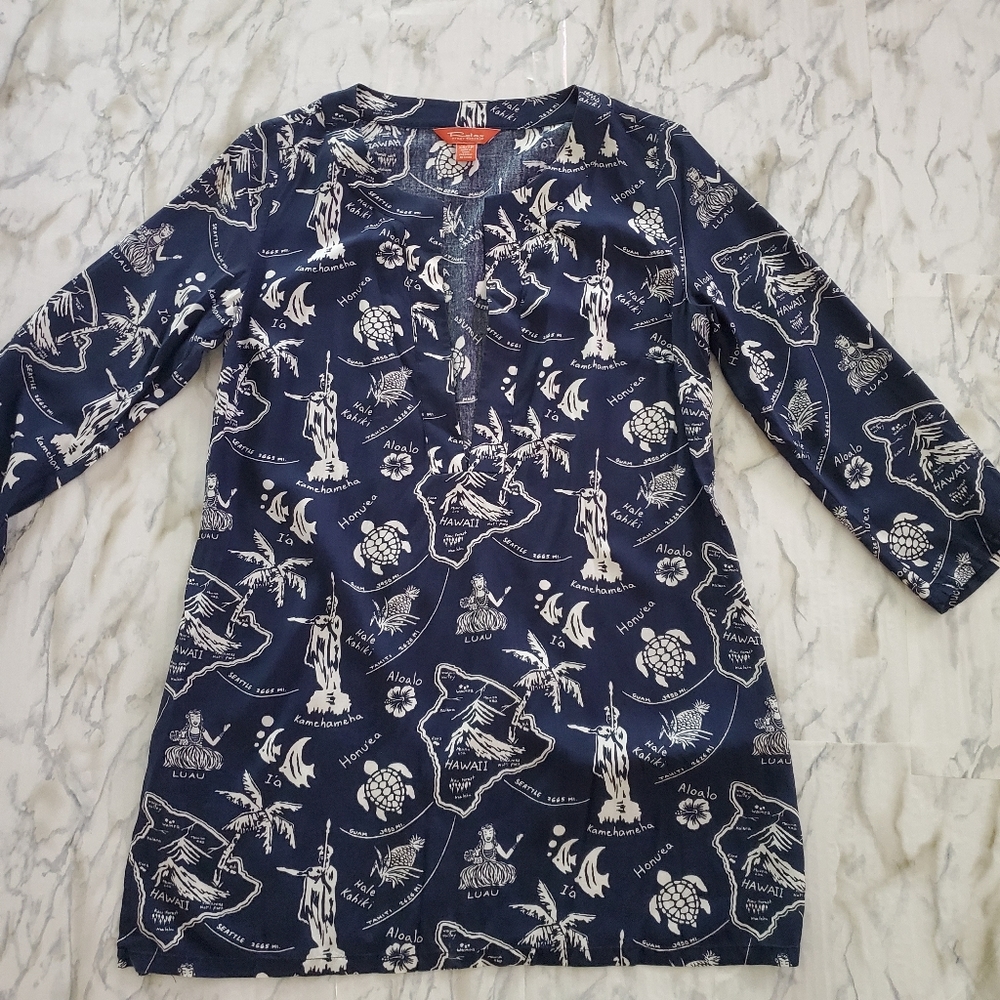 Tommy Bahama Relax Collection Navy Print Tunic XS